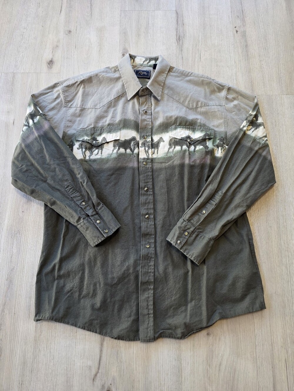 Roper Western Horse Pearl Snap Shirt Size XL Green